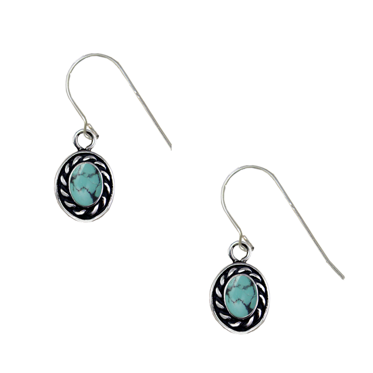 Sterling Silver Little Chinese Turquoise Post Stud Gemstone Drop Dangle Earrings